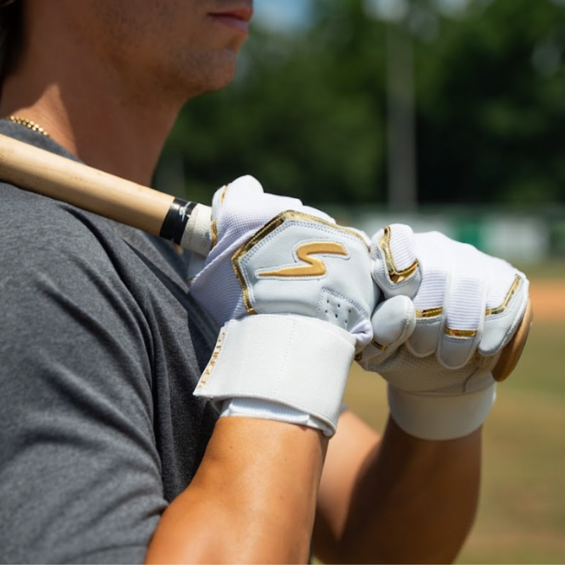 Load image into Gallery viewer, Winder Series Batting Gloves - White &amp; Gold Chrome
