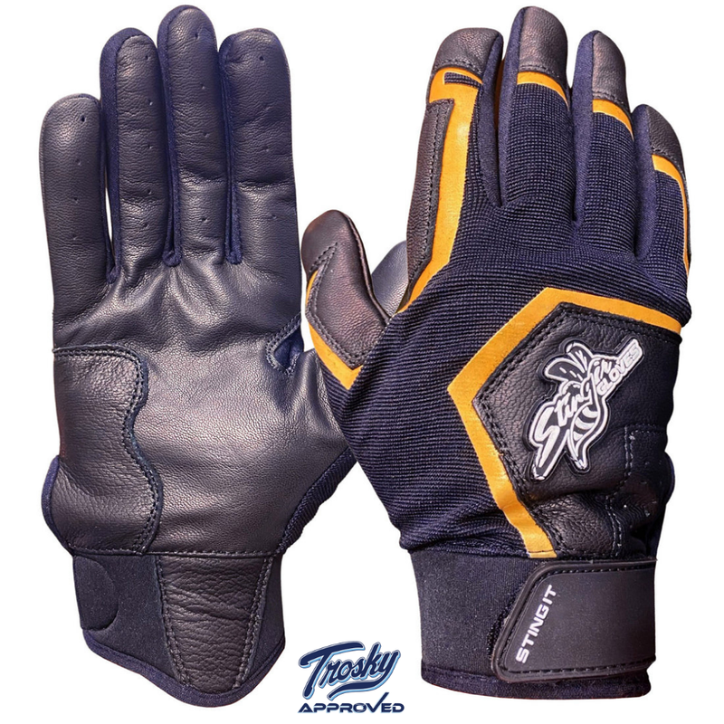 Load image into Gallery viewer, Sting Squad Batting Gloves - Black &amp; Gold
