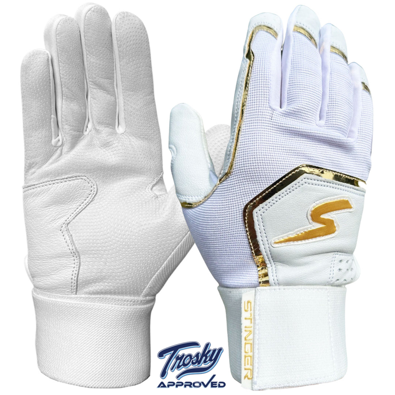 Load image into Gallery viewer, Winder Series Batting Gloves - White &amp; Gold Chrome
