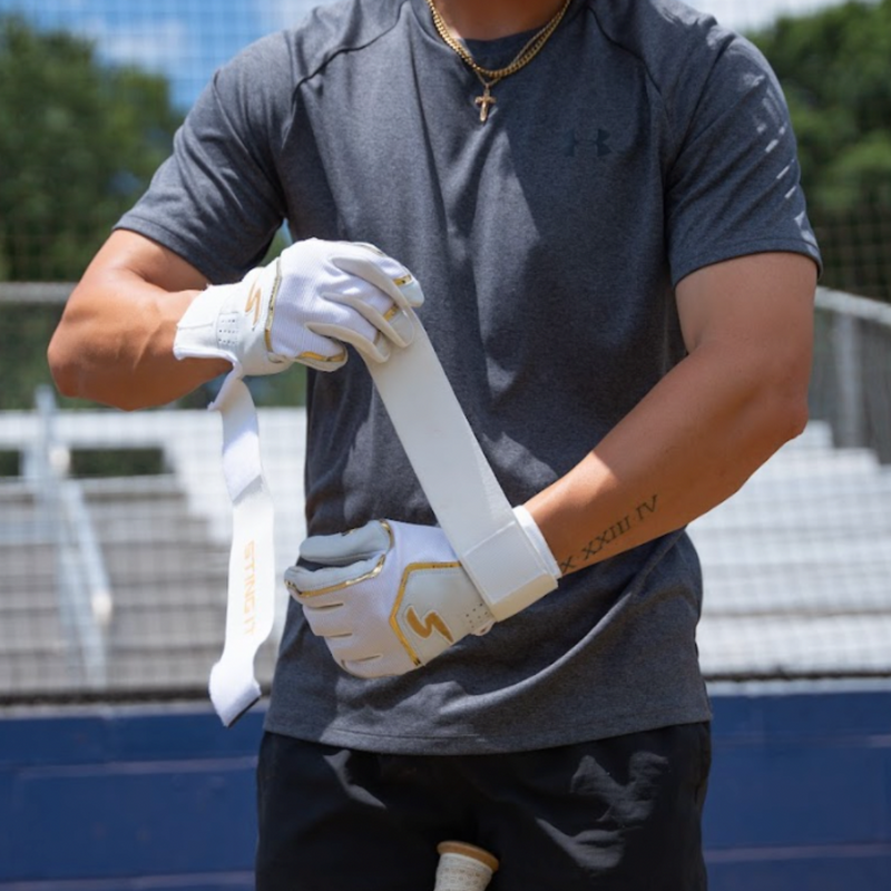 Load image into Gallery viewer, Winder Series Batting Gloves - White &amp; Gold Chrome
