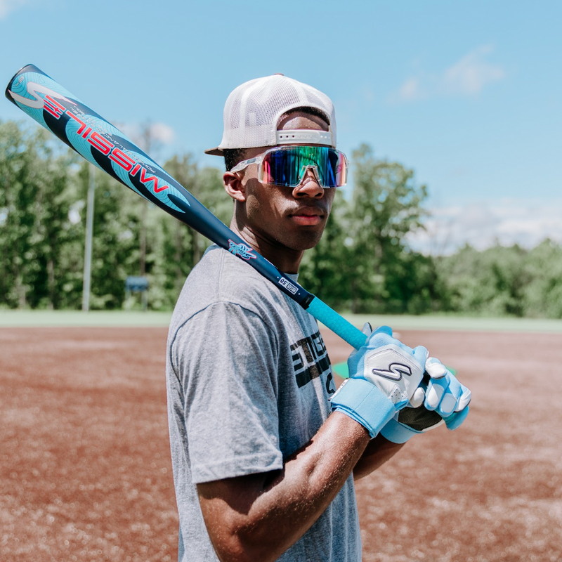 Load image into Gallery viewer, Winder Series Batting Gloves - Columbia Blue/White &amp; Graphite
